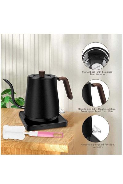 COOYA Temperature Control Electric Kettle,Pour Over Kettle with Stainless Steel Inner Lid,1000W Grey