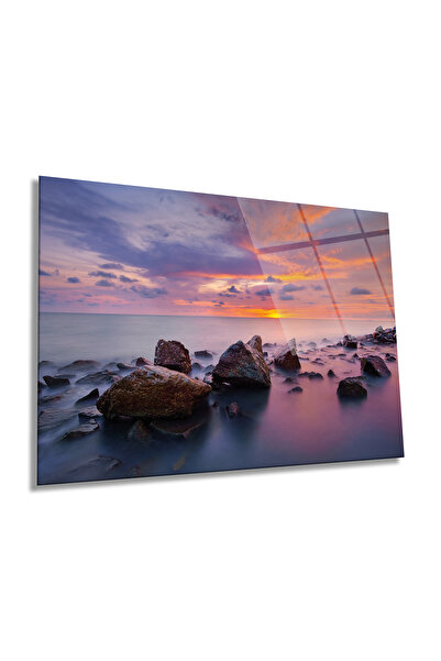 Rosyvien Peisaj de apus de soare pe mare Pictură orizontală pe sticlă, decor ...