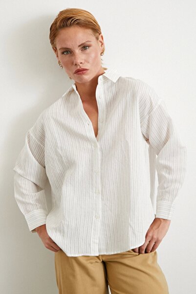 Never more Symmetrical Striped Shirt Stone