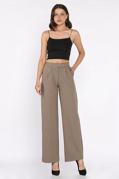 GÜLSELİ Light Mink Women's Waist Elastic Velcro Palazzo Trousers