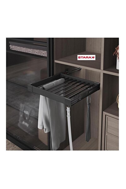 Genel Markalar S-6208-A 90CM YAN VE TAVAN BAĞLANTILI TELESKOPİK RAYLI PANTOLON ASKISI FRENLİ ANTRASİT