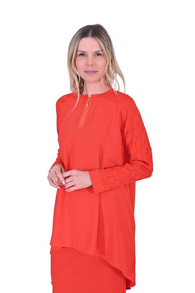 Invee Cutout Sugar Knit Detailed Zippered Tunic Oranj