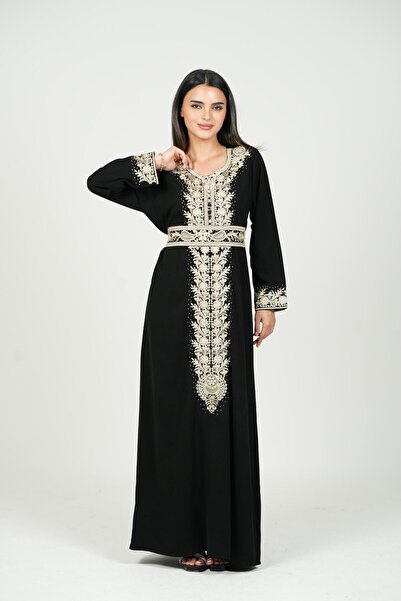 al bent al sharqieh Ladies Printed Jalabiya - Full-Sleeve crepe Dress with belt