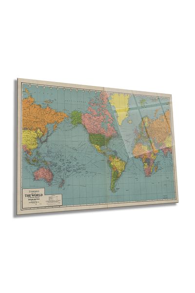 Rosyvien Vechi clasic albastru Harta lumii Tabel orizontal din sticlă, Geografie, Decor de perete pentru casă și birou, Cadou de lux
