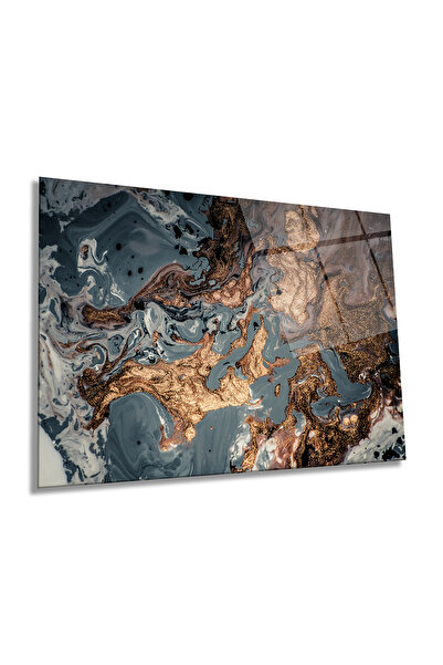 Rosyvien Masa orizontala din sticla cu aspect de marmura gri maro, moderna, d...