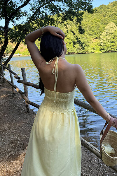 Seda Yalçın Atelier Yellow Halter Dress with Gipeli Back