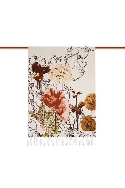 ipekevi Cream Peach Wild Rose Patterned Silk Shawl