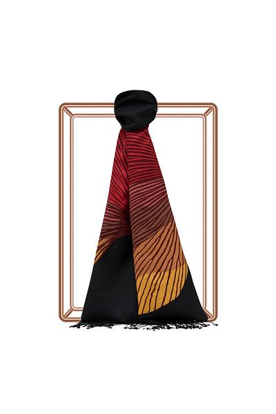 ipekevi Black Gold Silk Tree Patterned Silk Shawl