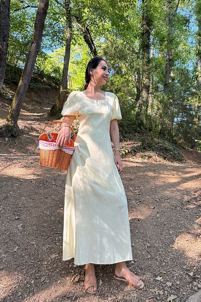 Seda Yalçın Atelier Yellow Bust Gathered Dress