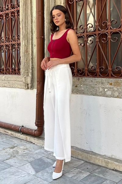 GÜLSELİ Γυναικείο παντελόνι με λευκό σχιστό λεπτομερές κάλυμμα