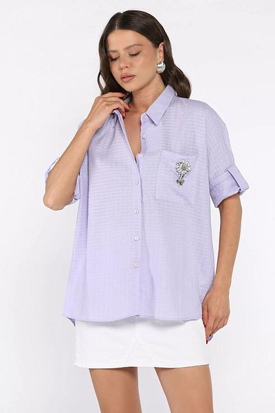 GÜLSELİ Cămașă casual de damă liliac cu accesorii florale și buzunare