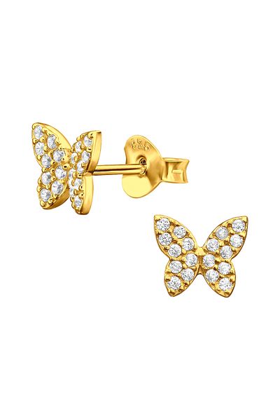 Sophia Collection Cercei copii argint 925 placat cu aur 24K model Fluturas auriu cu pietre zirconiu