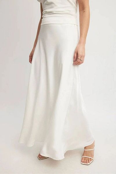 FioriModa Fustă lungă din satin de lungime maxi cu talie elastică