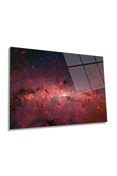 Rosyvien Red Milky Way Galaxy Horizontal Glass Painting, Universe, Home and Office Wall Decoration, Luxury Gift