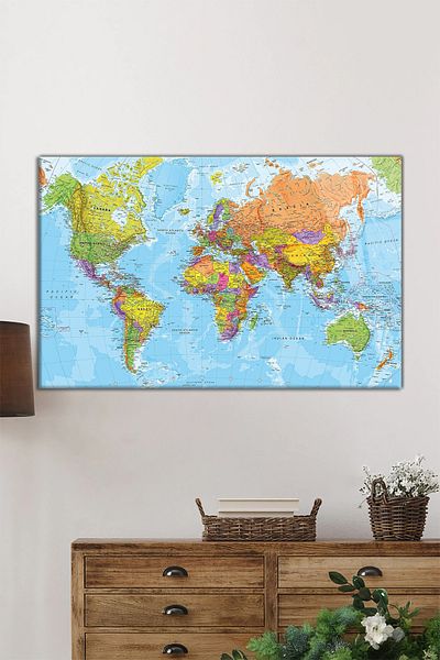 Rosyvien Harta lumii albastră clasică, pictură orizontală din sticlă, geografie, decor de perete pentru casă și birou, cadou de lux
