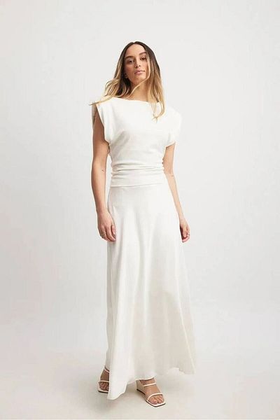 FioriModa Fustă lungă din satin de lungime maxi cu talie elastică