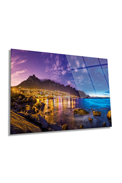 Rosyvien Peisajul orașului pe malul mării Pictură pe sticlă orizontală, decor...