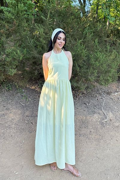 Seda Yalçın Atelier Yellow Halter Dress with Gipeli Back