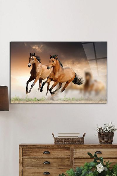 Rosyvien Δωρεάν Running Horses Animal Portrait Οριζόντια γυάλινη επιτραπέζια, διακόσμηση τοίχου σπιτιού και γραφείου, πολυτελές δώρο