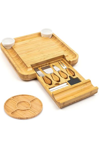 TECOS Appetizer and cheese serving set, Tecos, 12 pieces, platter and plate, bamboo, knives