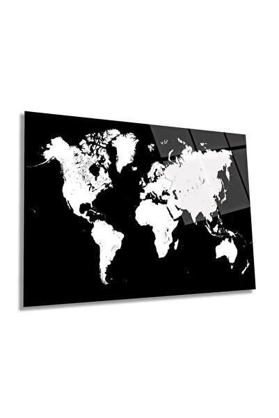 Rosyvien Negru Alb Standard Harta Lumii Tabel Orizontal din Sticlă, Geografie...