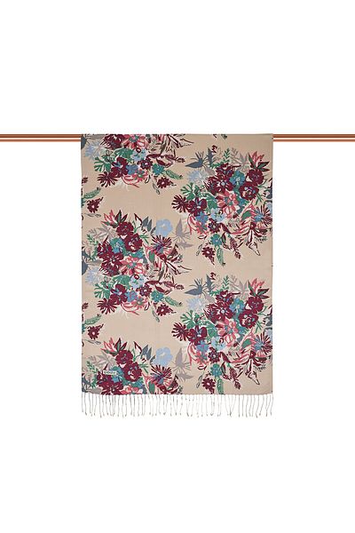 ipekevi Mink Fall Flowers Patterned Silk Shawl