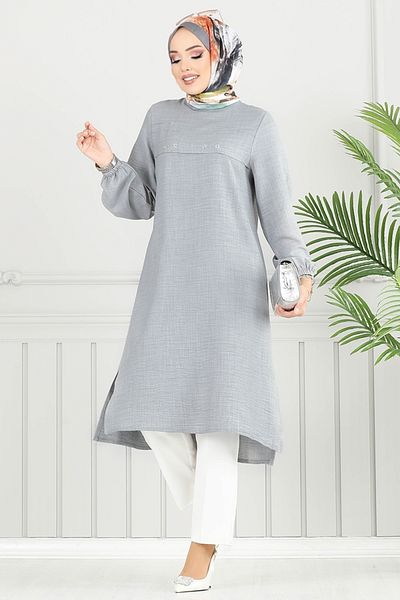 ModaMerve Πλαϊνό Σχιστό Hijab Tunic 3123HBS932-M Γκρι