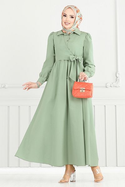ModaMerve Side Lace Hijab Dress 3348Cr1137-M Mint