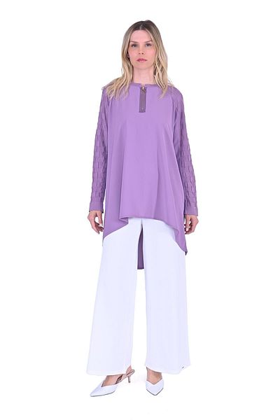 Invee Cutout Sugar Knit Detailed Zippered Tunic Eflatun