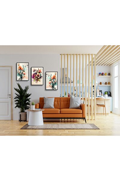 YALOVA SHOP Dekoratif Yağlıboya Tarzı Çiçek Temalı 3 lü Tablo Seti (Her Bir Tablo Ölçüsü 20 x 30 cm)