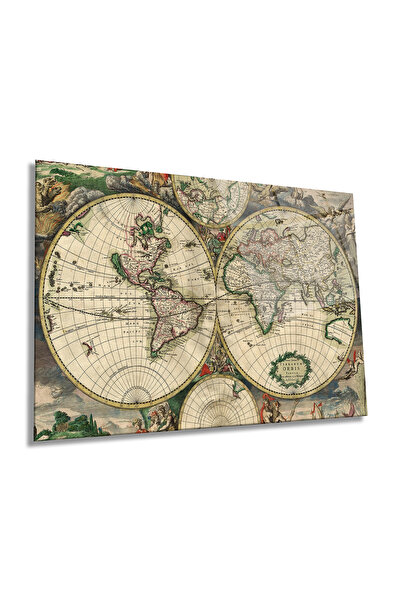 Rosyvien Vechi Hartă a lumii vintage, pictură orizontală pe sticlă, geografie...
