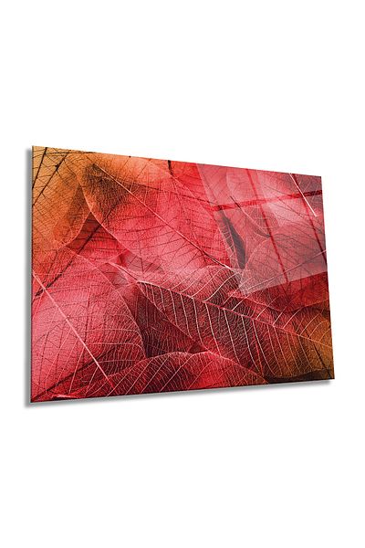 Rosyvien Macro Red Leaf Horizontal Glass Painting, Nature, Home and Office Wall Decoration, Luxury Gift