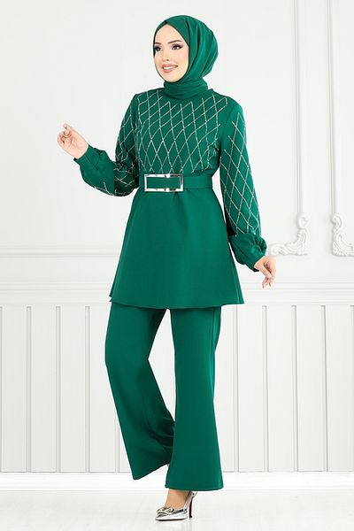 ModaMerve Επιμεταλλωμένο Σετ Χιτζάμπ 2691SL890-M Emerald