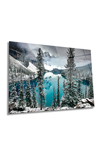 Rosyvien Peisaj de pădure lac îzvorat pictură orizontală pe sticlă, decor de ...