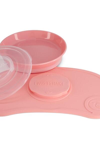 Twistshake Pink Vacuum Baby and Child Plate and Food Mat Set