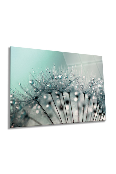 Rosyvien Pictură pe sticlă orizontală de păpădie în picătură de ploaie, natur...