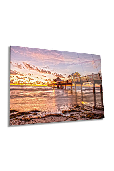 Rosyvien Scaune Sea Sunset Landscape Pictură orizontală pe sticlă, decor de p...