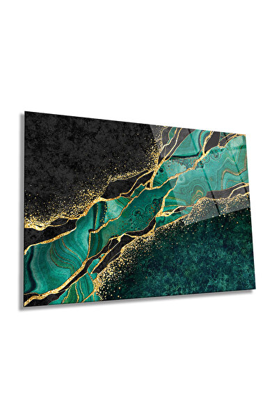 Rosyvien Tablou de sticlă orizontal verde smarald și auriu, modern, decor de ...