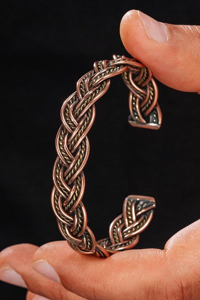 OSMANLI GÜMÜŞ Men's Copper Bracelet - Braided Model 2 Men's Handcuff Bracelet