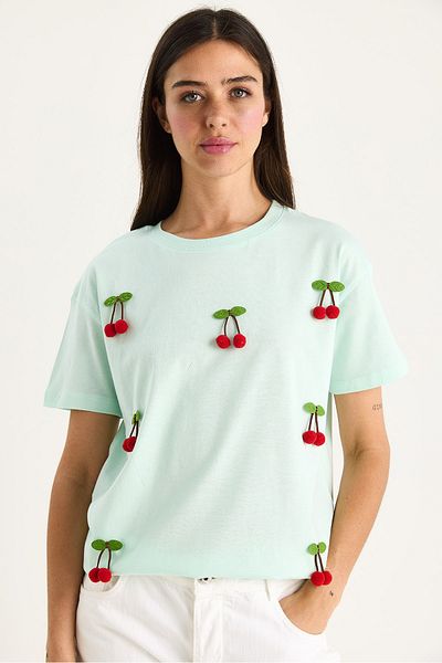 Bianco Lucci Women's Short Sleeve Cherry Accessory T-Shirt 60602016
