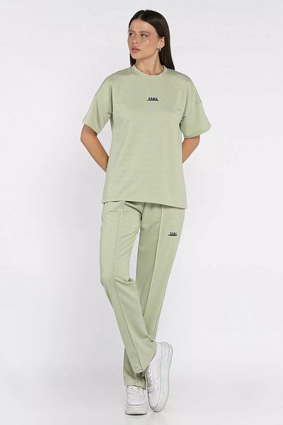 GÜLSELİ Mint Women's Çima Detailed Embroidered Trousers T-Shirt Double Set