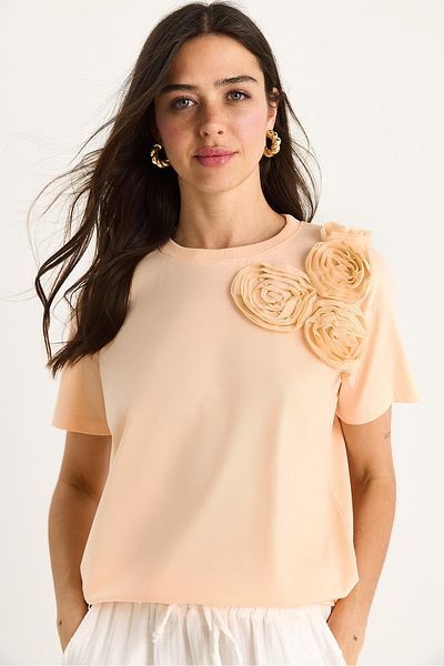 Bianco Lucci Women's Regular Crew Neck T-Shirt with Floral Accessories 60602030