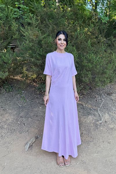 Seda Yalçın Atelier Pink Crew Neck Dress with Pleat Detail