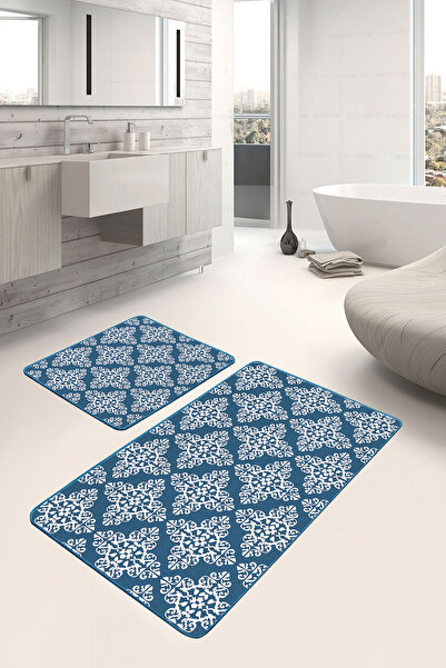 Realhomes مجموعة من 2 سجادة حمام بتصميم هندسي مكونة من قطعتين مع زخارف عرقية ...
