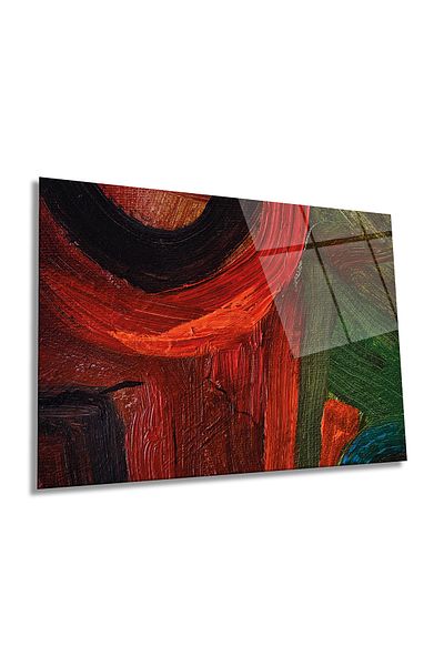 Rosyvien Red Brush Stroke Horizontal Glass Painting, Modern, Home and Office Wall Decoration, Luxury Gift
