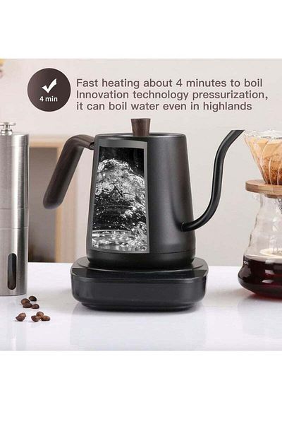 COOYA Electric Gooseneck Kettle 0.8L, 304 Stainless Steel Constant Temperature,1000W,Matte Black