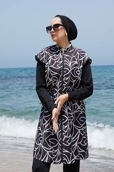 EBRUTESETTÜR Full Length Zippered Adjustable Waist Hijab Swimsuit