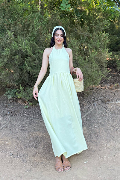 Seda Yalçın Atelier Yellow Halter Dress with Gipeli Back