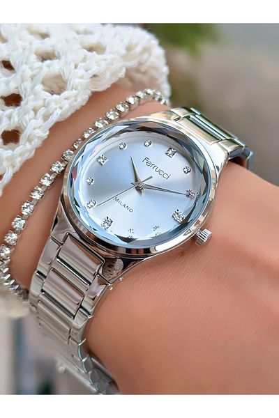 Ferrucci Steel Cord Cutting Glass Women's Watch 3 Atm Waterproof 2 Years Mechanism Warranty