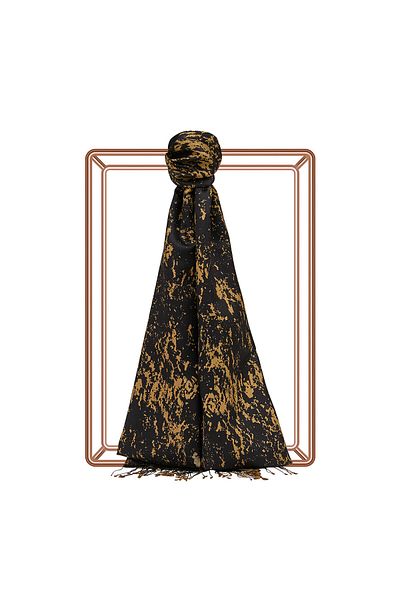 ipekevi Black Gold Marble Patterned Silk Shawl